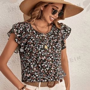 EMERY ROSE NWT BLOUSE 👚 Floral sleeveless ruffle Spring Summer Butterfly sleeve